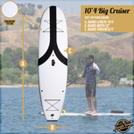 10’4 Big Cruiser Stand Up Paddle Board Package - Wax-Free Soft-Top Paddle Board, Kayak Seat, Paddle, Leash, _ Fins - Best Beginner SUP Package for Adults - White - Size and Dimension