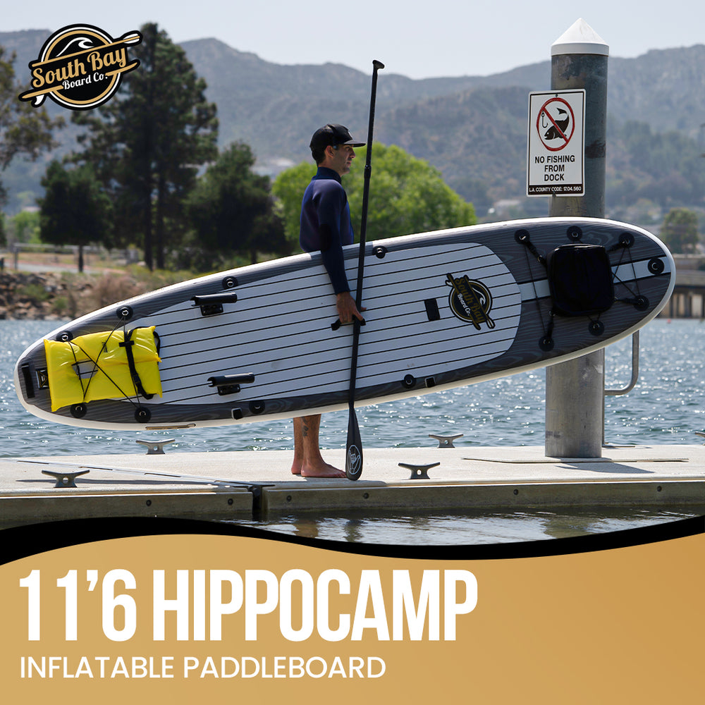 11’6 Hippocamp Inflatable Stand Up Paddle Board - Premium ISUP All-In-One Package Includes All The Best Extras - Military Grade PVC Frame, Heat Bonded Rails - Gray - Lifestyle