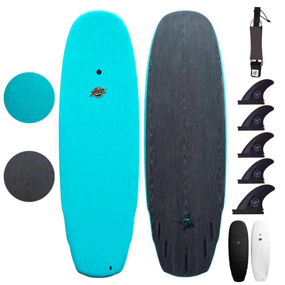 5'5 Big Betsy - Hybrid Surfboards - Wax-Free Soft-Top Surfboard + Hard Epoxy Bottom Deck - Patented Heat Damage Prevention System - Aqua - Main Image