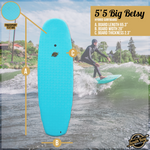 5'5 Big Betsy - Hybrid Surfboards - Wax-Free Soft-Top Surfboard + Hard Epoxy Bottom Deck - Patented Heat Damage Prevention System - Aqua - Size and Dimension