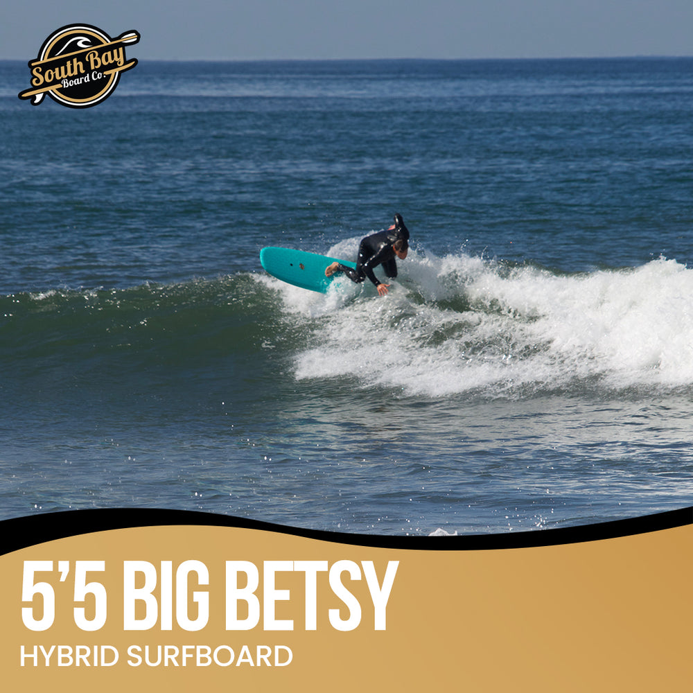 5'5 Big Betsy - Hybrid Surfboards - Wax-Free Soft-Top Surfboard + Hard Epoxy Bottom Deck - Patented Heat Damage Prevention System - Aqua - Lifestyle