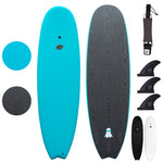 6'8 Casper Hybrid Surfboards - Wax-Free Soft-Top Surfboard + Hard Epoxy Bottom Deck - Patented Heat Damage Prevention System -  Blue - Main Image