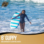 6' Guppy Beginner Surfboards - Safe Soft-Top Surfboards - Best Beginner Surfboards for Kids & Adults - Blue - Lifestyle