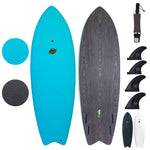 6' Mahi Hybrid Surfboards - Wax-Free Soft-Top Surfboard + Hard Epoxy Bottom Deck - Patented Heat Damage Prevention System - Blue - Main Image