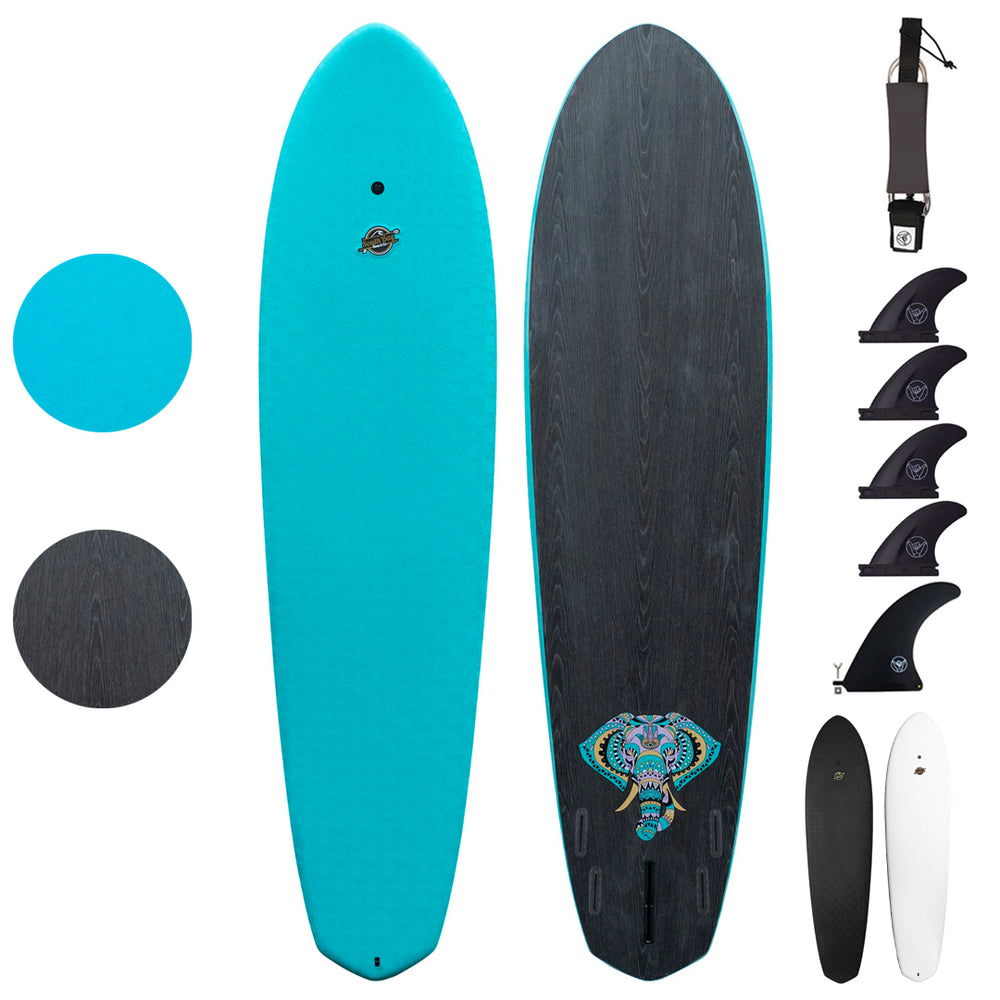 7'7 Elefante   Hybrid Surfboards - Wax-Free Soft-Top Surfboard + Hard Epoxy Bottom Deck - Patented Heat Damage Prevention System - Aqua - Main Image