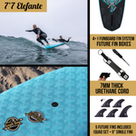7'7 Elefante   Hybrid Surfboards - Wax-Free Soft-Top Surfboard + Hard Epoxy Bottom Deck - Patented Heat Damage Prevention System - Aqua - Infographic