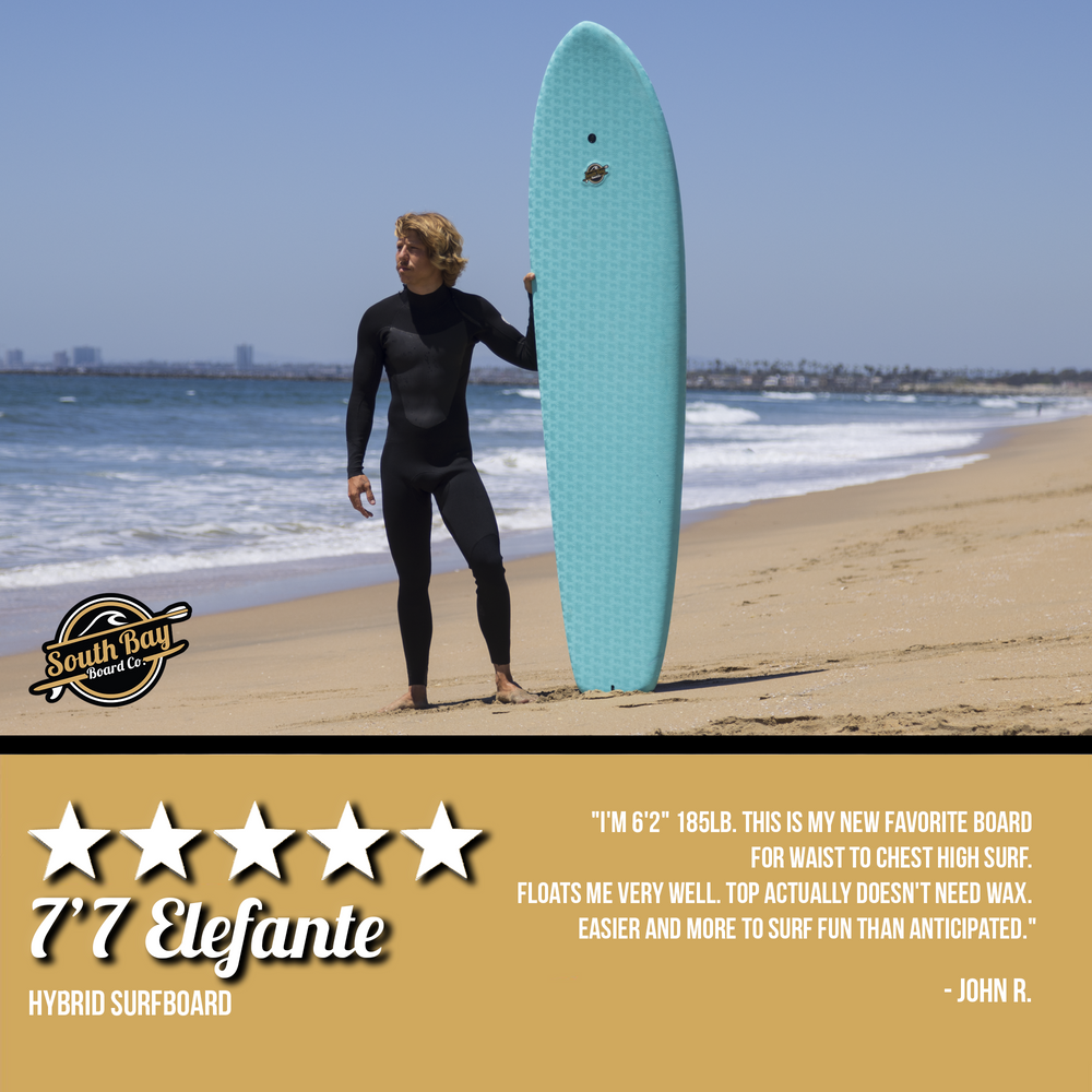 7'7 Elefante   Hybrid Surfboards - Wax-Free Soft-Top Surfboard + Hard Epoxy Bottom Deck - Patented Heat Damage Prevention System - Aqua - Review