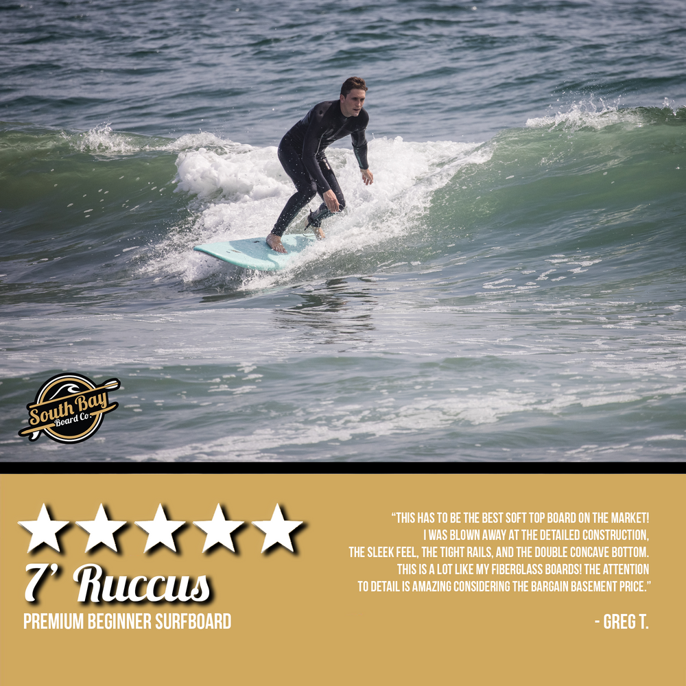 7' Ruccus Beginner Surfboards - Soft Top Surfboard - Aqua - Review Image