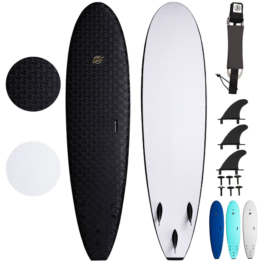 7' Ruccus Beginner Surfboards - Soft Top Surfboard - Black - Main Image