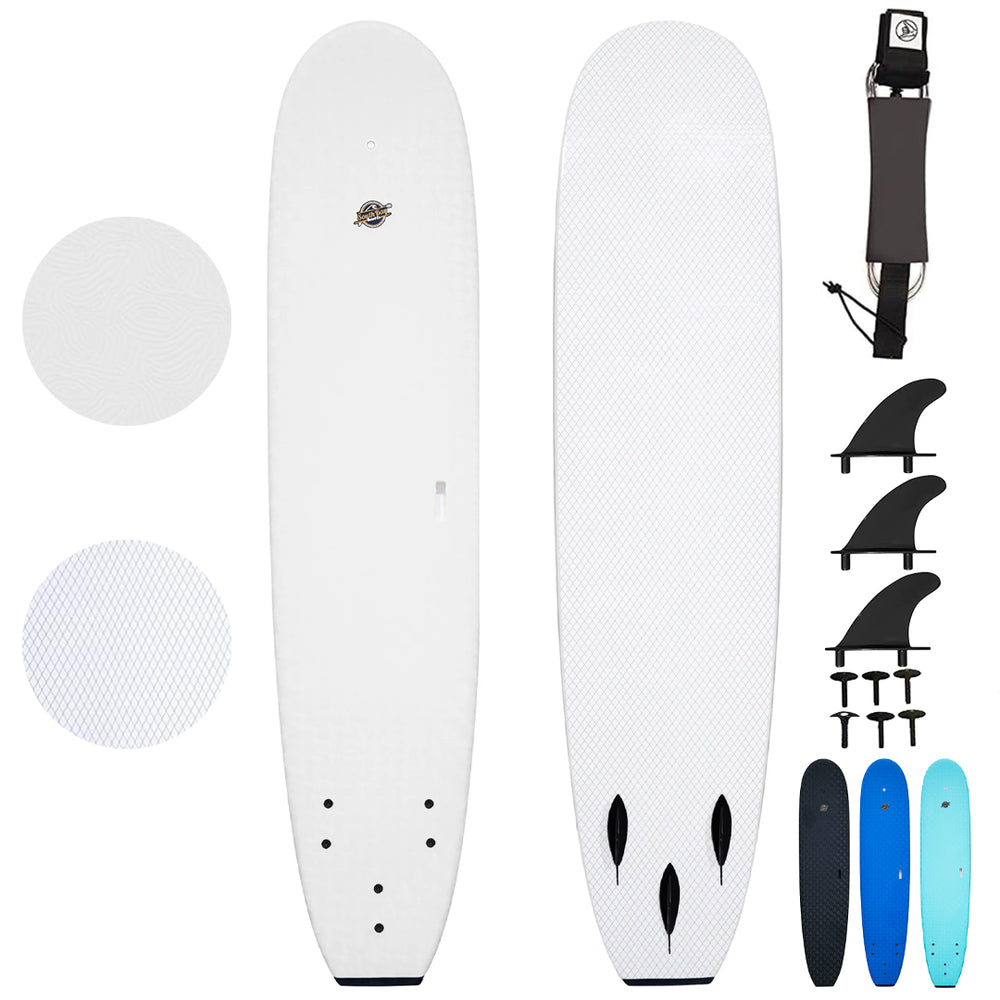 8' Verve - Beginner Surfboard - Soft Top Surfboard For Kids - Surfboard for Adults - White- Main Image.jpg