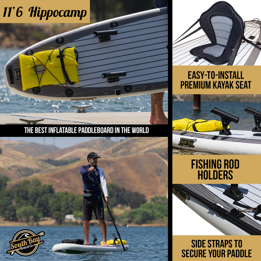 11’6 Hippocamp Inflatable Stand Up Paddle Board - Premium ISUP All-In-One Package Includes All The Best Extras - Military Grade PVC Frame, Heat Bonded Rails - Gray - Infographics