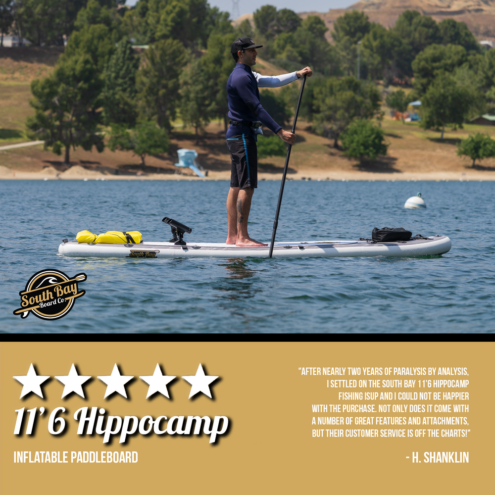 11’6 Hippocamp Inflatable Stand Up Paddle Board - Premium ISUP All-In-One Package Includes All The Best Extras - Military Grade PVC Frame, Heat Bonded Rails - Gray - Review