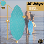 36” Skipper Skimboard - Beginners Skim Board for Kids - Durable, Lightweight Wood Body with Wax-Free Textured Foam Top Deck - Tear Drop Shape - Aqua - Size and Dimension
