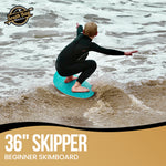 36” Skipper Skimboard - Beginners Skim Board for Kids - Durable, Lightweight Wood Body with Wax-Free Textured Foam Top Deck - Tear Drop Shape - Aqua - Lifestyle