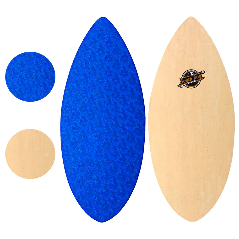 36” Skipper Skimboard - Beginners Skim Board for Kids - Durable, Lightweight Wood Body with Wax-Free Textured Foam Top Deck - Tear Drop Shape - Blue - Main Image