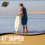 41'' Skipper Skimboard - Beginners Skim Board for Kids - Durable, Lightweight Wood Body with Wax-Free Textured Foam Top Deck -Tear Drop Shape - Aqua - Lifestyle