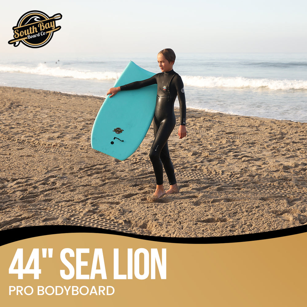 44” Sea Lion Hybrid Bodyboard Future Fins- Hybrid Body Board for Kids & Adults - EPS Core with I-Beam Stringer - Wax-Free IXPE Foam & Epoxy Bottom Deck - Aqua - Lifestyle