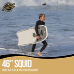 46” Squid Inflatable Bodyboard with Fins - Un-Snappable Boogie Board - Best Body Board for Kids & Adults - Durable, PVC Shell with Drop-Stitch - Grey - LIfestyle