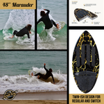 48'' Marauder Pro Skimboard - Best Performance Skimboards for Kids _ Adults - Durable Poly Compressed Fiberglassed Body, Wax-Free Foam Top Deck Traction - Black  - Infographics