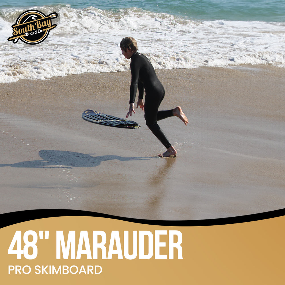 48'' Marauder Pro Skimboard - Best Performance Skimboards for Kids _ Adults - Durable Poly Compressed Fiberglassed Body, Wax-Free Foam Top Deck Traction - Black  - Lifestyle