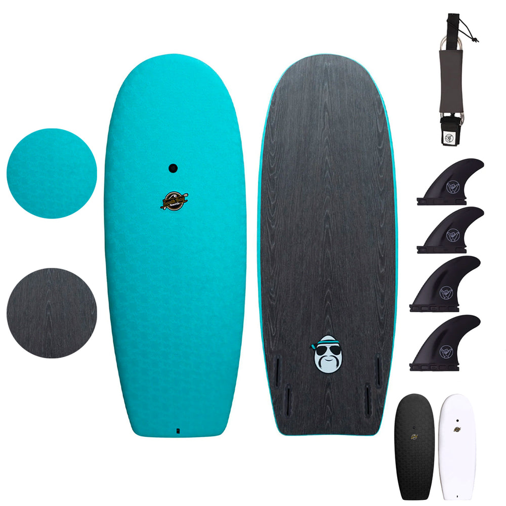 4'10 Hybrid Surfboards - Wax-Free Soft-Top Surfboard + Hard Epoxy Bottom Deck - Patented Heat Damage Prevention System - Aqua - Main Image