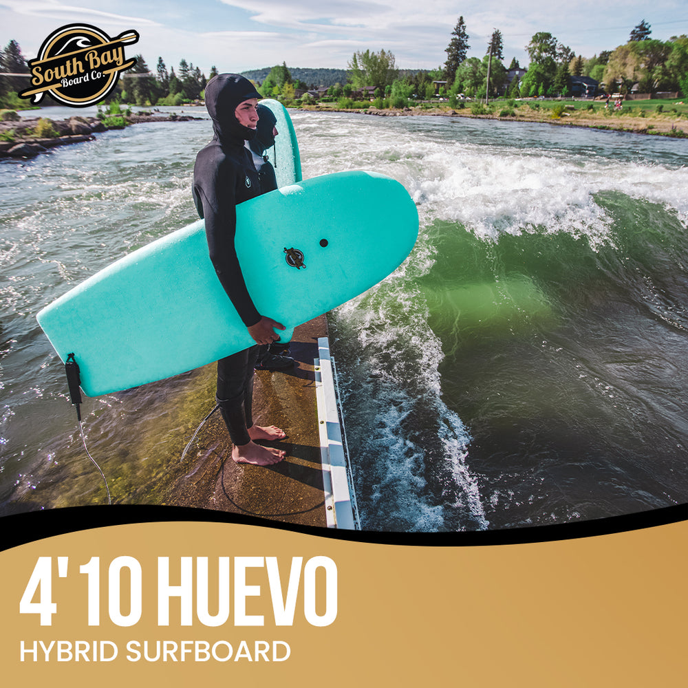 4'10 Hybrid Surfboards - Wax-Free Soft-Top Surfboard + Hard Epoxy Bottom Deck - Patented Heat Damage Prevention System - Aqua - Lifestyle