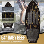 54" Baby Beef Wakesurf Board - Best Performance Wake Surfboards for Kids & Adults - Durable Compressed Fiberglassed Wake Surf Board - Pre-Installed Wax-Free Foam Traction - Black - Infographics
