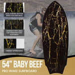 54" Baby Beef Wakesurf Board - Best Performance Wake Surfboards for Kids & Adults - Durable Compressed Fiberglassed Wake Surf Board - Pre-Installed Wax-Free Foam Traction - Black - Infographics