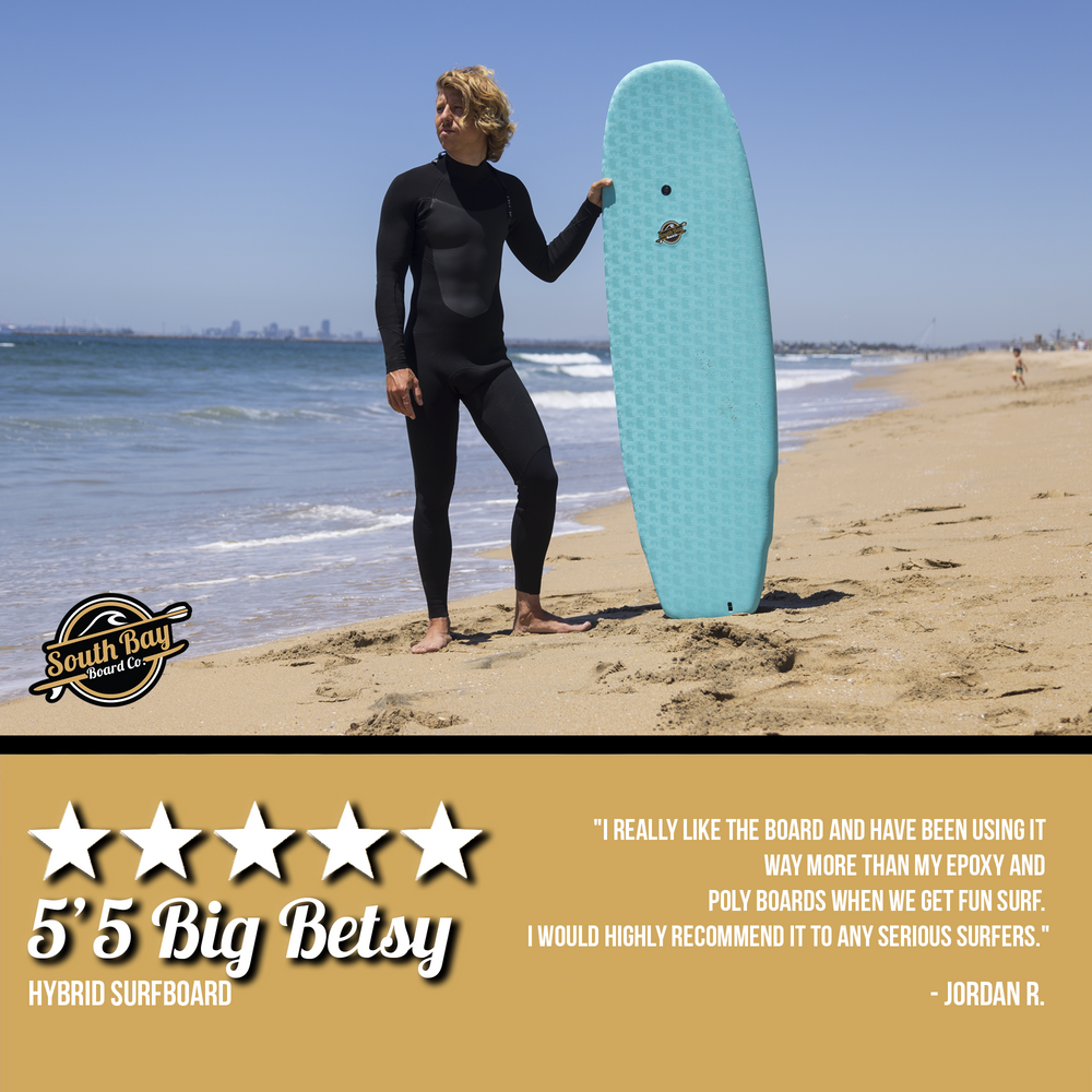 5'5 Big Betsy - Hybrid Surfboards - Wax-Free Soft-Top Surfboard + Hard Epoxy Bottom Deck - Patented Heat Damage Prevention System - Aqua - Review