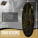 63”  UFO Wakesurf Board - Best Performance Wake Surfboards for Kids & Adults - Durable Compressed Fiberglassed Wake Surf Board - Pre-Installed Wax-Free Foam Traction - Black - Size and Dimensions 