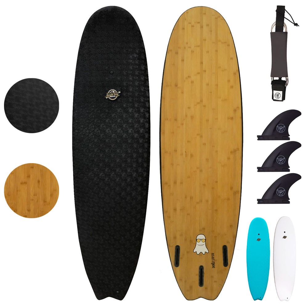 6'8 Casper Hybrid Surfboards - Wax-Free Soft-Top Surfboard + Hard Epoxy Bottom Deck - Patented Heat Damage Prevention System -  Black - Main Image