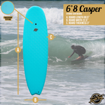 6'8 Casper Hybrid Surfboards - Wax-Free Soft-Top Surfboard + Hard Epoxy Bottom Deck - Patented Heat Damage Prevention System -  Blue - Size and Dimension