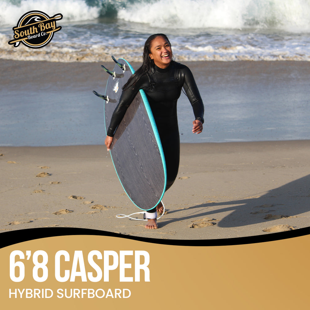 6'8 Casper Hybrid Surfboards - Wax-Free Soft-Top Surfboard + Hard Epoxy Bottom Deck - Patented Heat Damage Prevention System -  Blue - Lifestyle