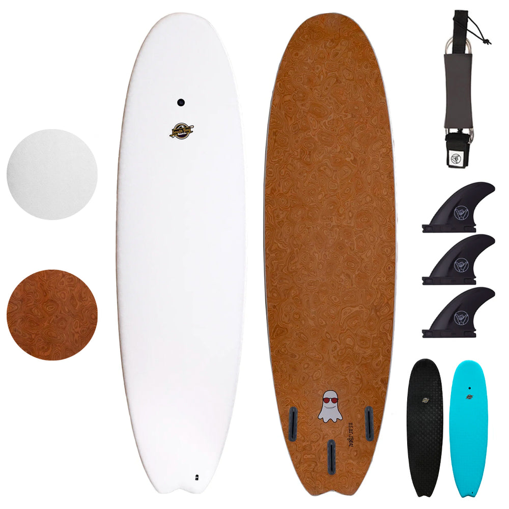 6'8 Casper Hybrid Surfboards - Wax-Free Soft-Top Surfboard + Hard Epoxy Bottom Deck - Patented Heat Damage Prevention System -  White - Main Image