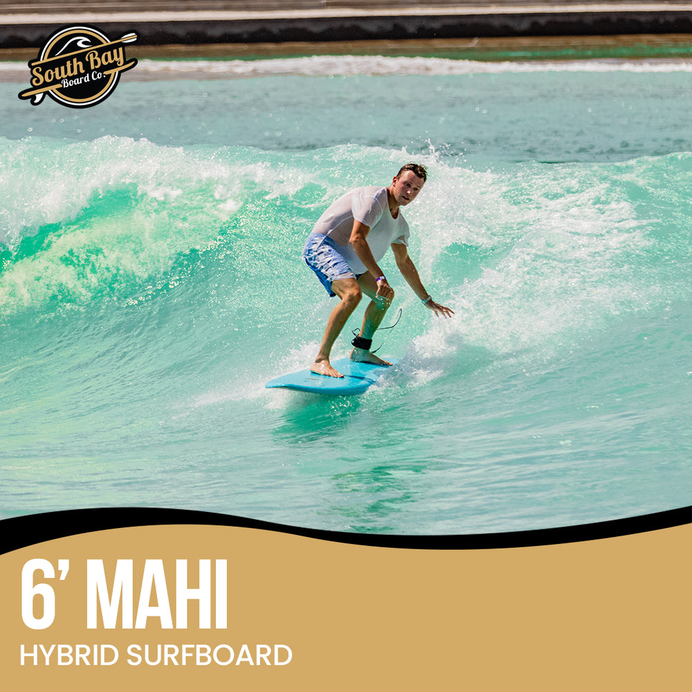6' Mahi Hybrid Surfboards - Wax-Free Soft-Top Surfboard + Hard Epoxy Bottom Deck - Patented Heat Damage Prevention System - Blue - Lifestyle