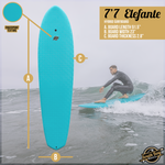 7'7 Elefante   Hybrid Surfboards - Wax-Free Soft-Top Surfboard + Hard Epoxy Bottom Deck - Patented Heat Damage Prevention System - Aqua - Size and Dimension