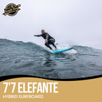 7'7 Elefante   Hybrid Surfboards - Wax-Free Soft-Top Surfboard + Hard Epoxy Bottom Deck - Patented Heat Damage Prevention System - Aqua - Lifestyle