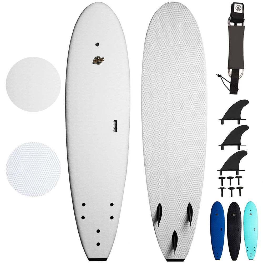 7' Ruccus Beginner Surfboards - Soft Top Surfboard - White- Main Image