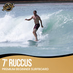7' Ruccus Beginner Surfboards - Soft Top Surfboard - Aqua - Lifestyle Image