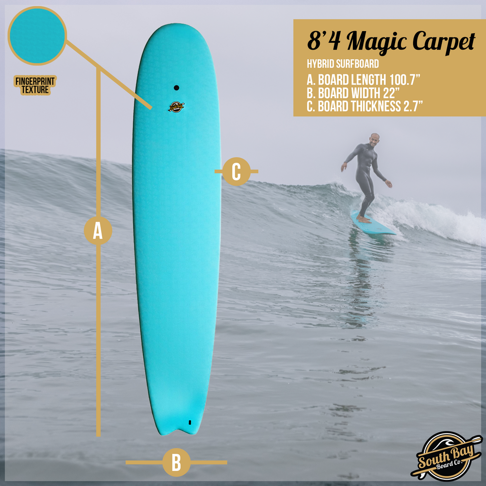 8'4 Magic Carpet Hybrid Surfboards - Wax-Free Soft-Top Surfboard + Hard Epoxy Bottom Deck - Patented Heat Damage Prevention System -  Aqua  - Size