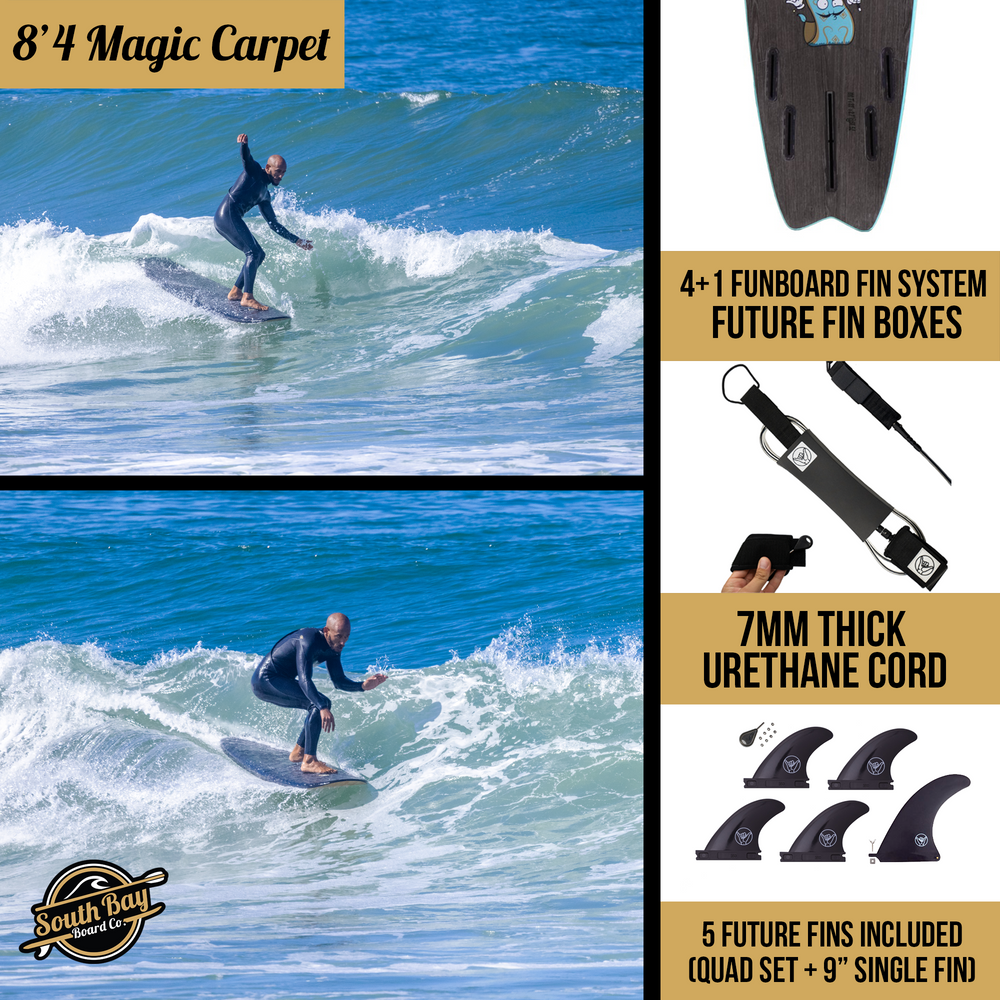 8'4 Magic Carpet Hybrid Surfboards - Wax-Free Soft-Top Surfboard + Hard Epoxy Bottom Deck - Patented Heat Damage Prevention System -  Aqua  - Infographics