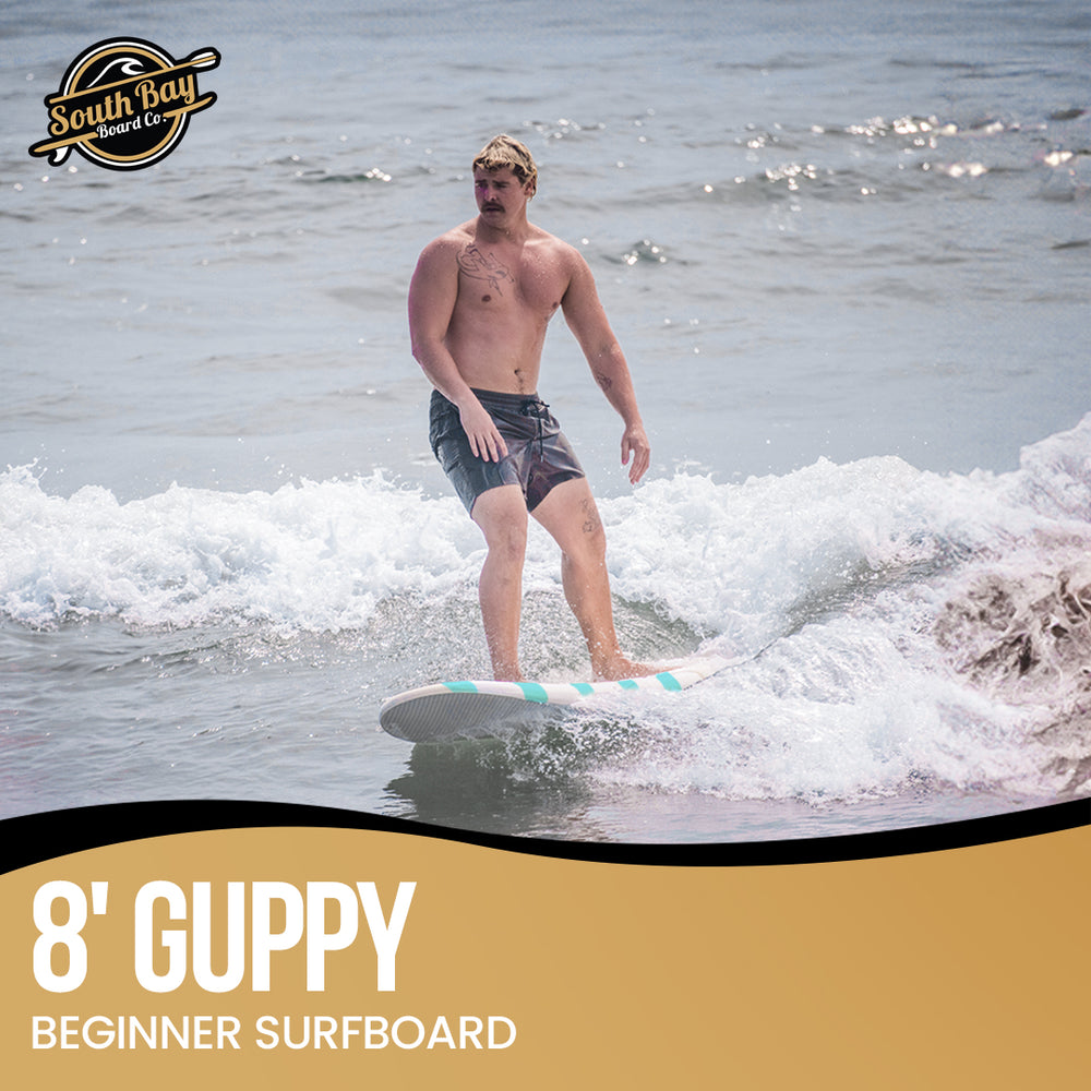 8' Guppy Beginner Surfboards - Safe Soft-Top Surfboards - Best Beginner Surfboards for Kids & Adults - Blue  - Lifestyle