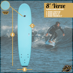 8' Verve - Beginner Surfboard - Soft Top Surfboard For Kids - Surfboard for Adults - Aqua  - Size and Dimension