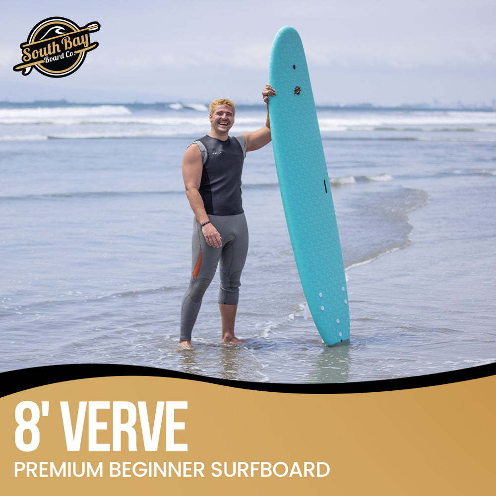 8' Verve - Beginner Surfboard - Soft Top Surfboard For Kids - Surfboard for Adults - Aqua  - Lifestyle