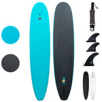 9'6 Tortuga Hybrid Surfboards - Wax-Free Soft-Top Surfboard + Hard Epoxy Bottom Deck - Patented Heat Damage Prevention System - Aqua - Main Image