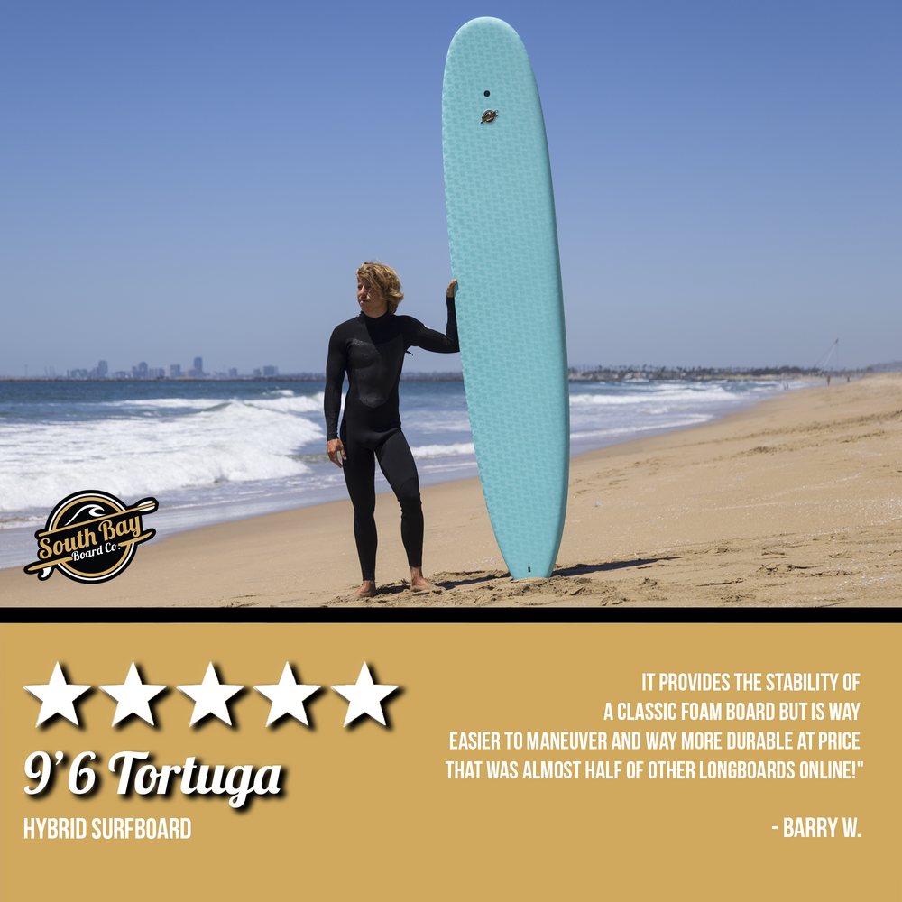 9'6 Tortuga Hybrid Surfboards - Wax-Free Soft-Top Surfboard + Hard Epoxy Bottom Deck - Patented Heat Damage Prevention System - Aqua - Review