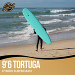 9'6 Tortuga Hybrid Surfboards - Wax-Free Soft-Top Surfboard + Hard Epoxy Bottom Deck - Patented Heat Damage Prevention System - Aqua - Lifestyle