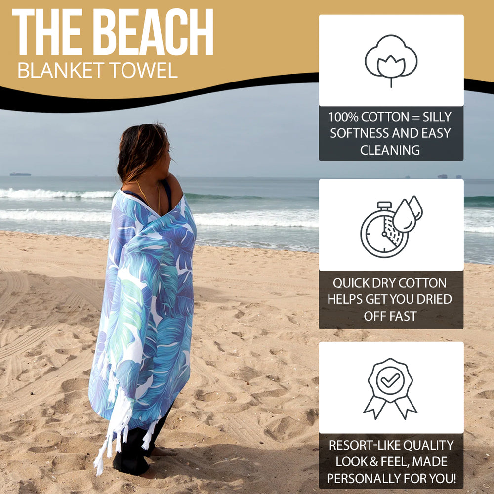 South Bay Beach Life™ - Plush, Oversized Beach Towel for Adults - Custom, XL, Personal Cotton Towels with Boho-Style Tassels - 78" Long x 38" Wide - White - 3 - Infographics