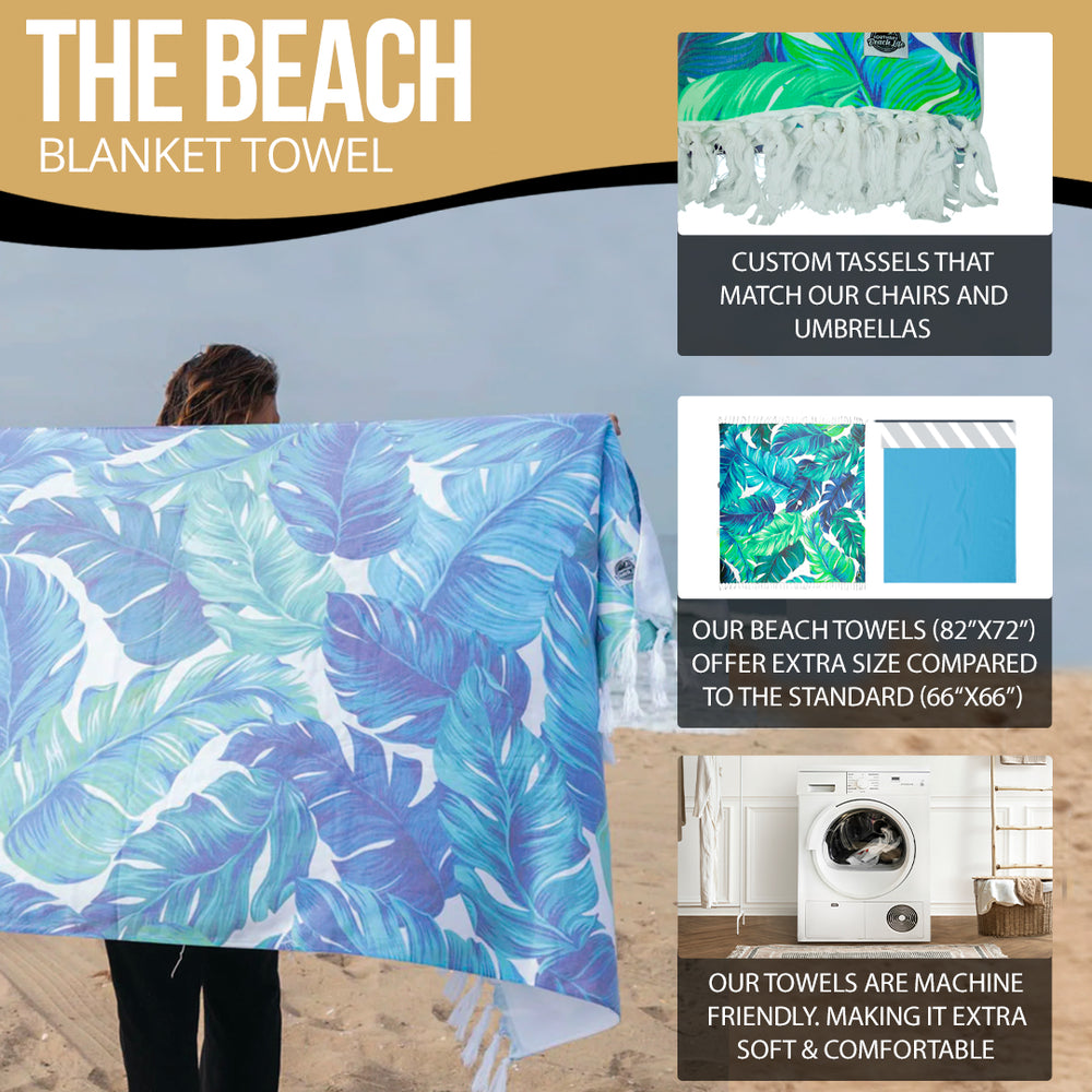 South Bay Beach Life™ - Plush, Oversized Beach Towel for Adults - Custom, XL, Personal Cotton Towels with Boho-Style Tassels - 78" Long x 38" Wide -Leaf- 4 - Infographics
