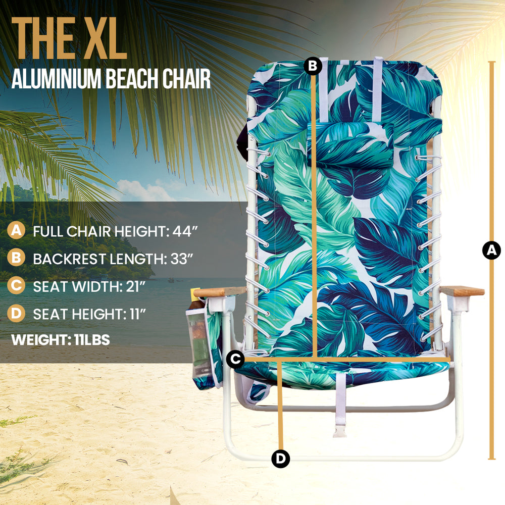 South Bay Beach Life - Premium Beach Chair - Custom, XL Rust-Proof Aluminum Frame Chairs with Insulated Coolers - Portable Carry Strap - 4 Position Full Recline - Leaf- 2 - Size